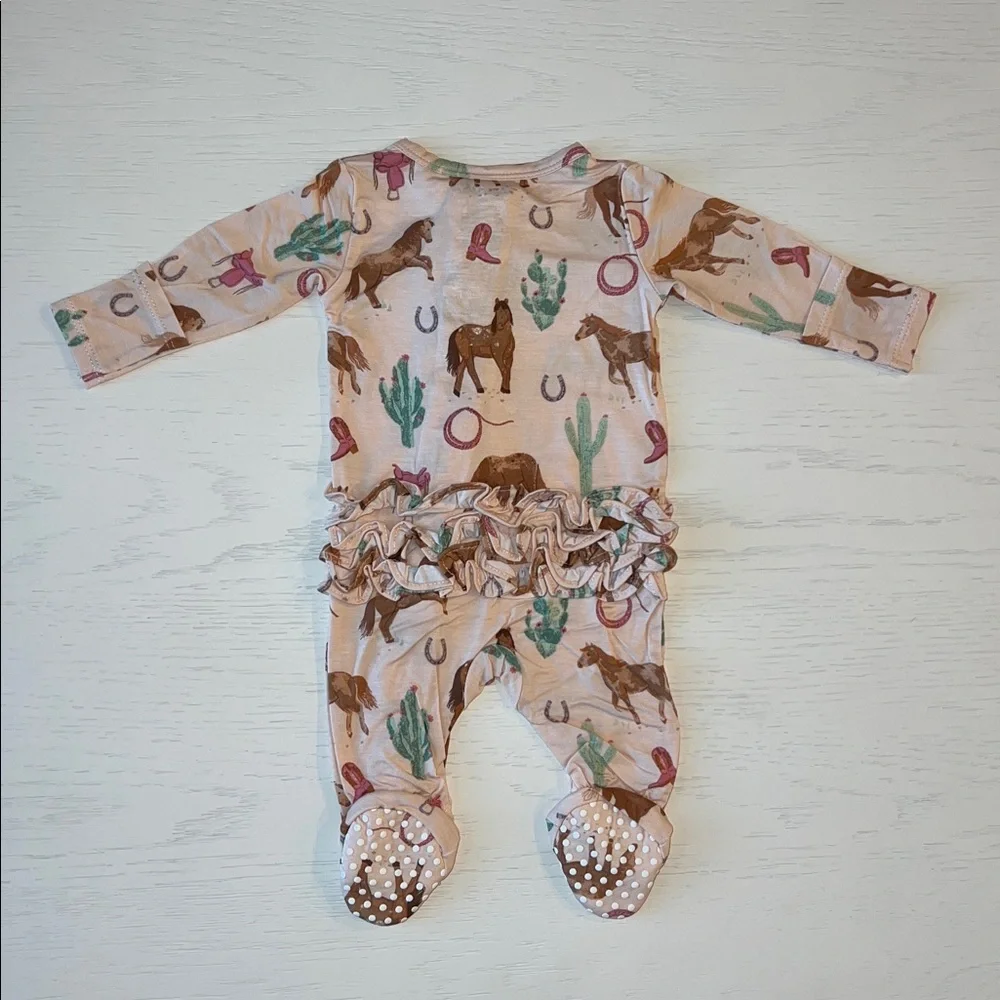 Angel Dear Ruffle Back Footie Western Horses Pink 0-3 3-6 6-9 9-12 month